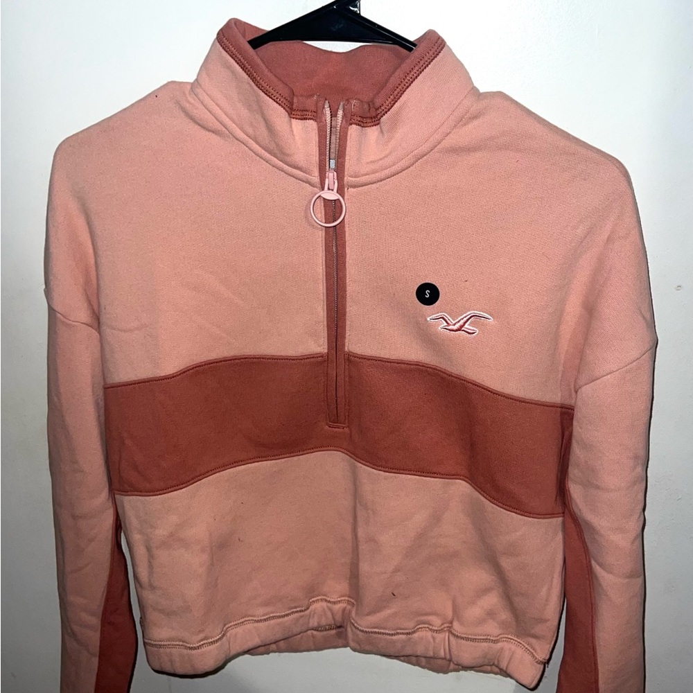 Hollister Coral and Peach Quarter-Zip Pullover